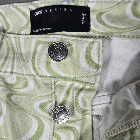 ASOS Design Tall Jeans Womens 28/36 Green Swirl Print High Rise Straight Leg - Picture 4 of 9